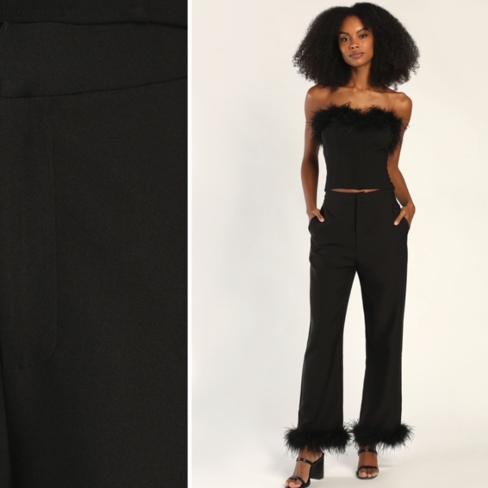 LULU's Sexy Sassy Night Out Sophisticated Chic High Fashion Feather Straight Leg